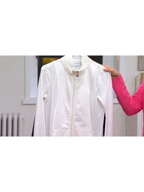 Sport Savvy Long Sleeve Eyelet Mock Neck Jacket Large White LN/WT